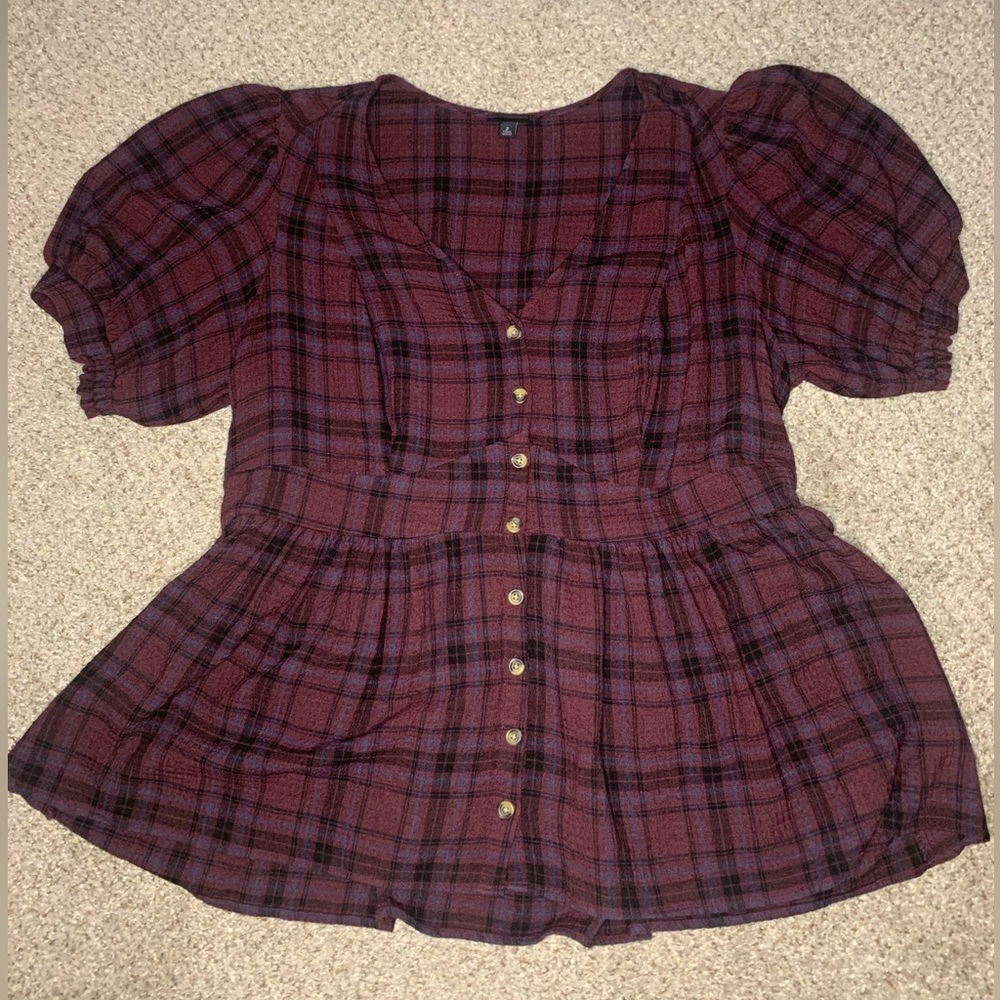 Torrid Plus Size Plaid Baby Doll Puff Sleeve Top Size 2 (2X / 18-20)